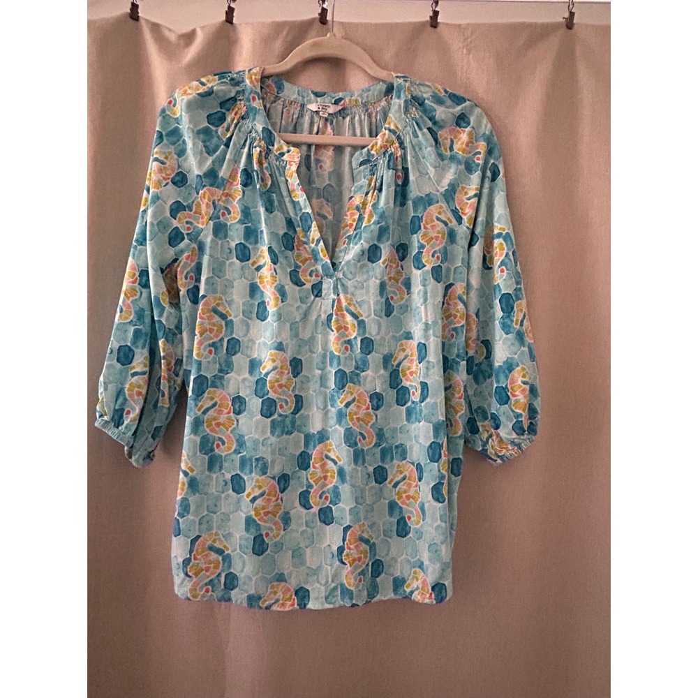 Crown & Ivy Women's 3/4 Sleeve Top Seahorse, Sea glass Size M
